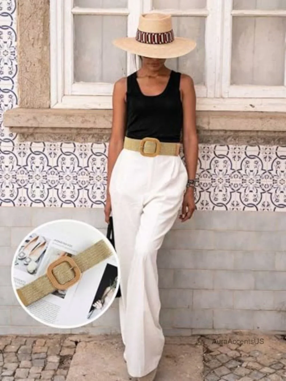 Straw Woven Elastic Waist Belt for Women, Fashion Boho Belt Raffia Ladies Belt